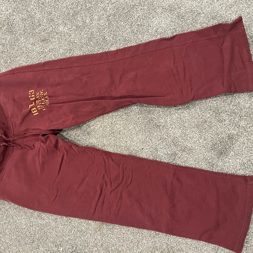Burgundy Yoga Pants with Gold Detail